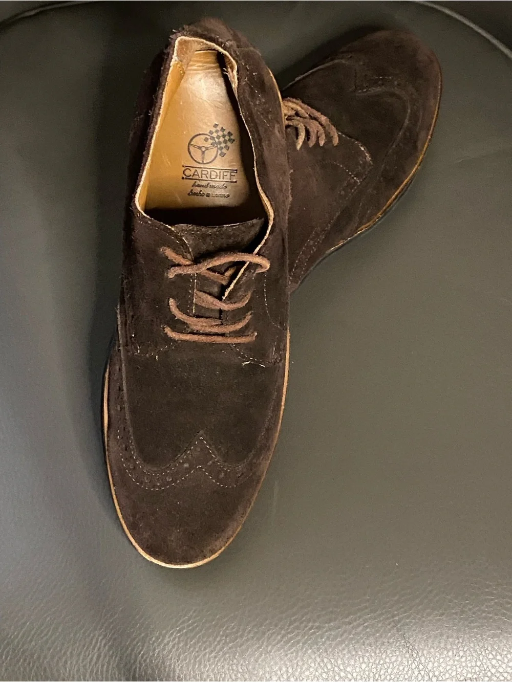 Cardiff brand Handmade Men's Brown Suede Wingtip Derby Shoes